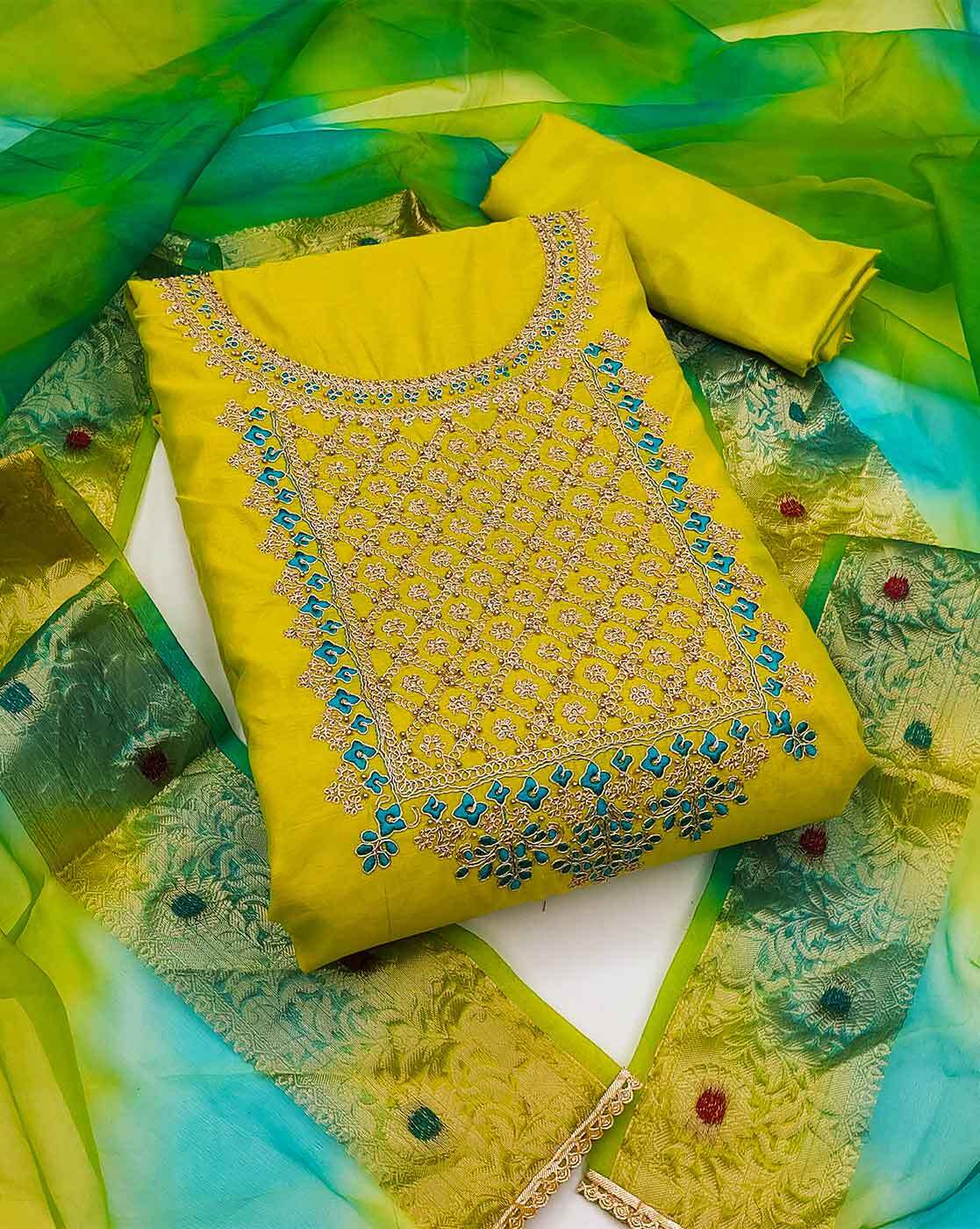 Party Wear Lemon Yellow Dress Material at Best Price in Srinagar | Tac Fab  Fashions Pvt. Ltd.