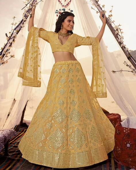 Buy a Embroidered Yellow Lehenga for Haldi Online at Best Price.