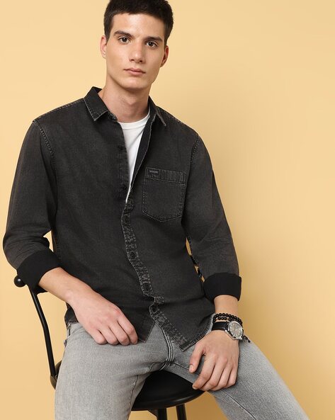Buy Regrowth Men Washed Casual Grey Denim Shirt Online at Best Prices in  India - JioMart.