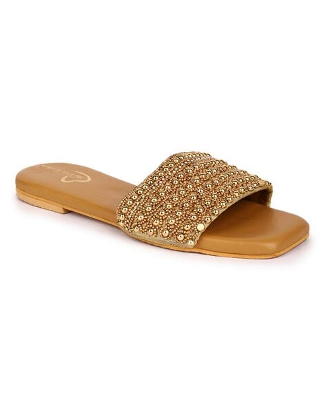 Gold Slide Sandals - Gold Flat Sandals - Espadrille Flat Sandals - Lulus
