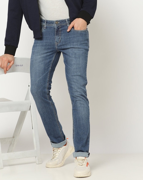 Lee Cooper Mid Rise Regular Fit Full Length Jeans with Pocket Detail and  Belt Loops