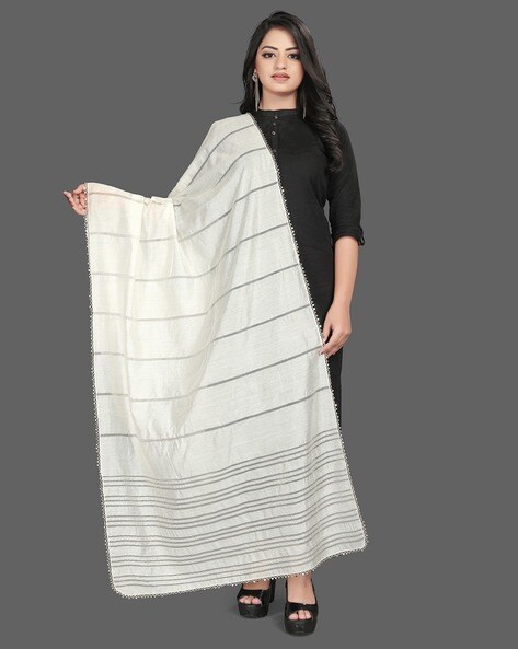 Striped Embellished Dupatta Price in India