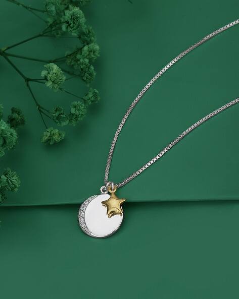 Carlton London Rhodium-Plated Crescent Pendant with Chain