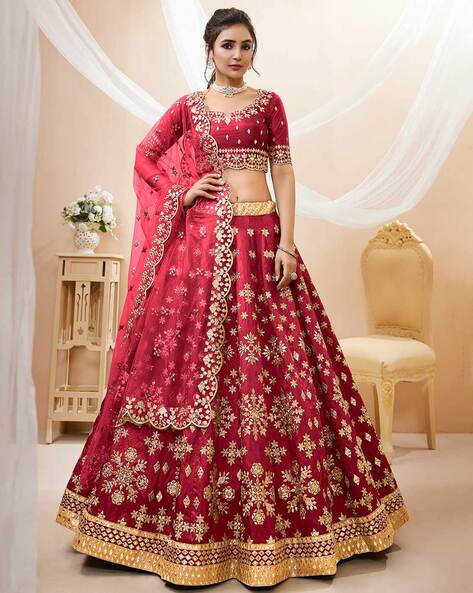 Buy Beautiful Red Banglori Silk Designer Bridal Lehenga with Net Dupatta at  best price - Gitanjali Fashions