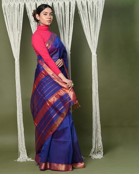 Blue Ribbon printed maheshwari silk saree | Kiran's Boutique