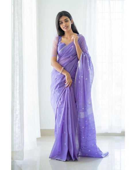 Buy Vinya White Banarasi Cotton Fit & Flare Dress With Organza Dupatta (Set  of 2) online