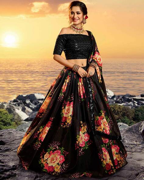 Buy White And Green Floral Printed Lehenga Choli In USA, UK, Canada,  Australia, Newzeland online