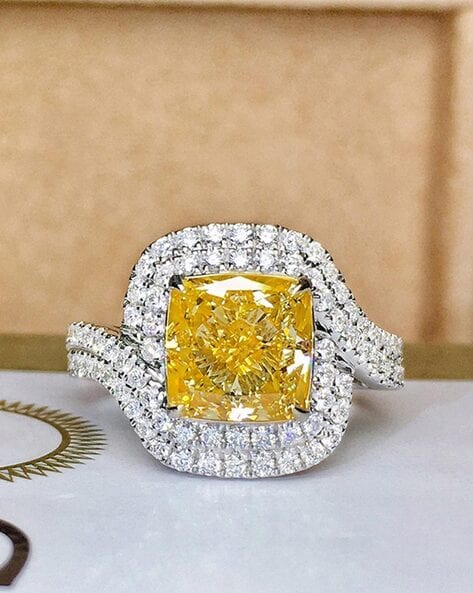 Yellow square clearance diamond ring