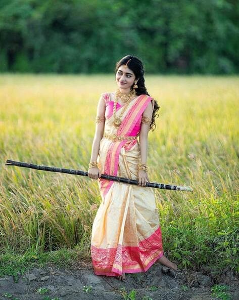 Half saree photo poses ideas for girls women | Saree designs, Pink half  sarees, Half saree lehenga