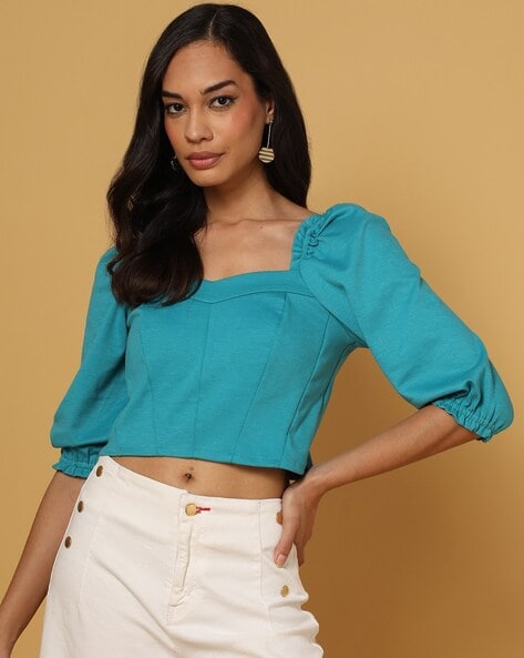 Buy Aqua Blue Tops for Women by MADAME Online Ajio