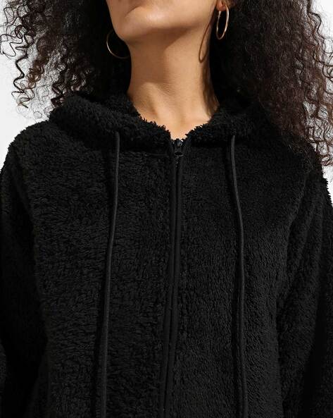 Black fluffy outlet zip up hoodie