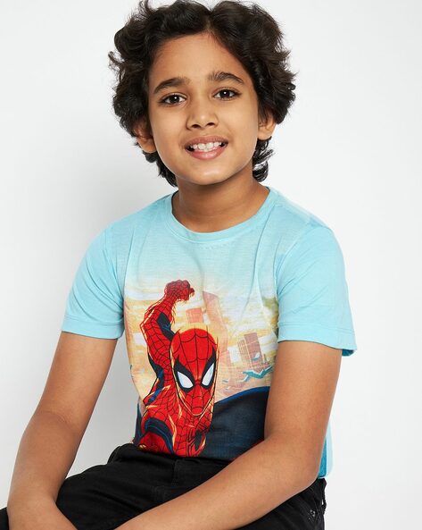 Spider Man Print Crew Neck T shirt