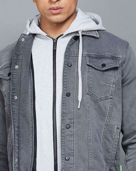 Denim jacket hotsell with gray hoodie