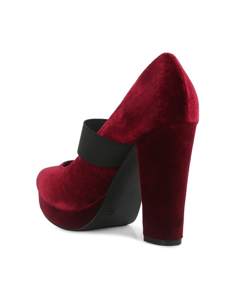 Burgundy block heel discount pumps