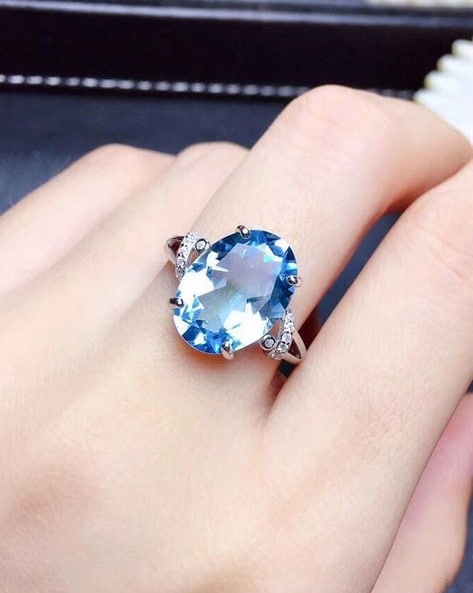 Rings : Genuine Oval-Shaped Sapphire Three Stone Ring in ...