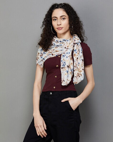 Floral Print Stole with Interlocked Hem Price in India