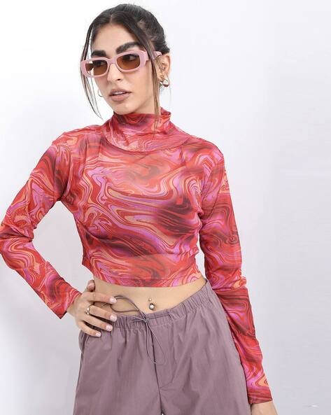 Printed Turtleneck Crop Top