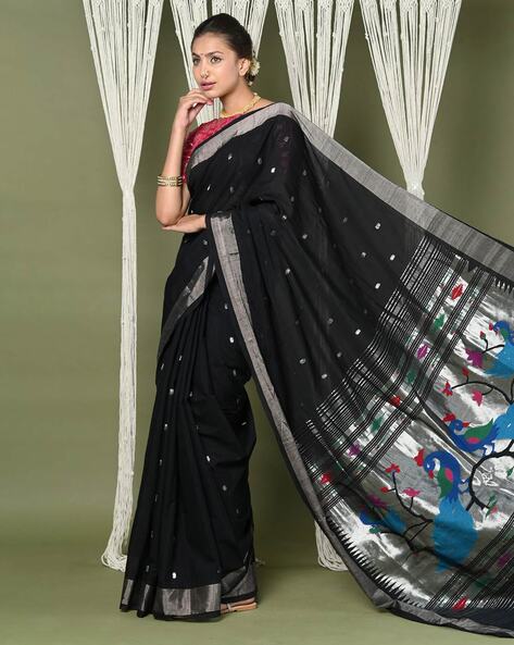 Buy NIKHILAM Printed Daily Wear Pure Cotton Black Sarees Online @ Best  Price In India | Flipkart.com