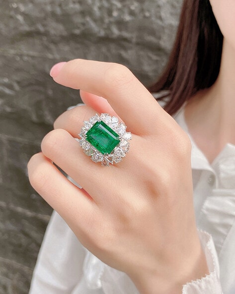 Dark Green Emerald Ring, Panna Gemstone Ring - Shraddha Shree Gems