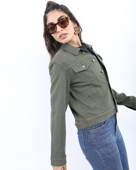 Buy HRIKSHIKA FASHION Women's Denim Jacket With Full Sleeve Solid For  Winter Wear (S, Army Green) at Amazon.in