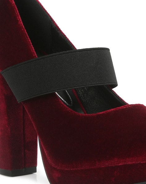 Burgundy velvet block online heels