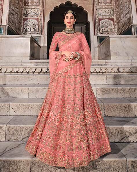 Rose gold Lehenga in net with Katdana & Sequence Jaal embroidery –  Malhotra's Indian Heritage