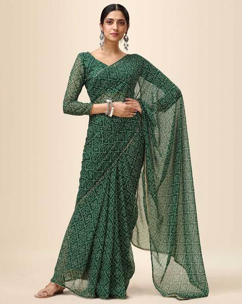 Fancy Border Pure Georgette Green Printed Ladies saree – Stilento