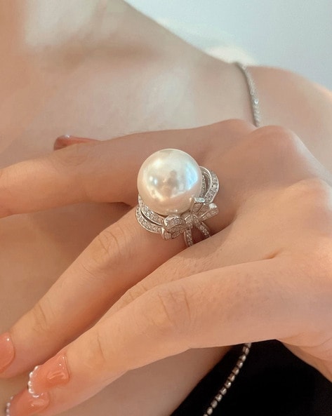 Exquisite 12.5-13mm South Sea Cultured Golden Pearl Ring, Lustrous with  Sparkling CZ Ribbon Design - A True Statement of Luxury and Elegance —  Starlit Pearls
