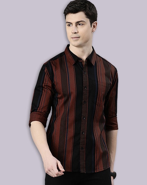 Men Striped Slim Fit Shirt with Patch Pocket