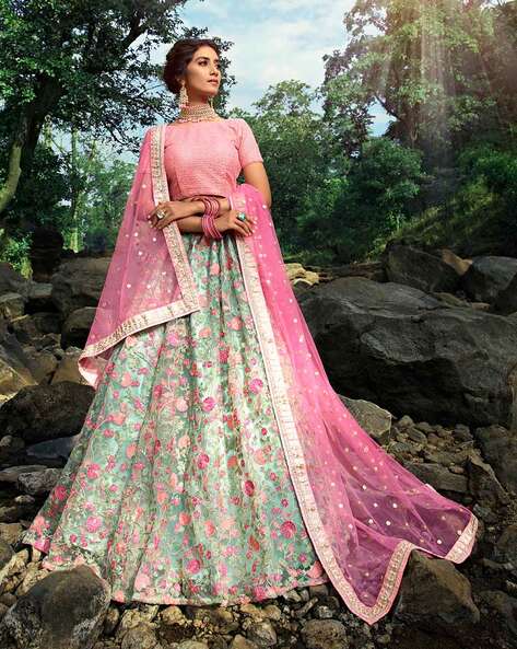 Buy Peach Lehenga Choli Sets for Women by FUSIONIC Online | Ajio.com