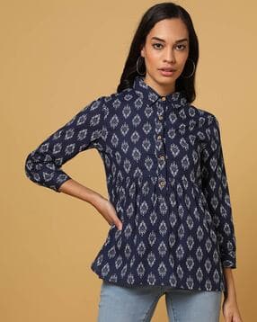 de moza Printed Top with Spread Collar-picture-39