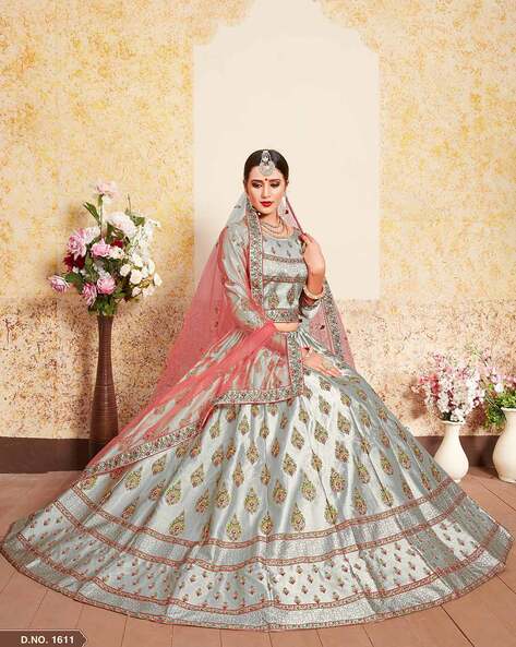 Vartika Singh ark Grey Color Art Silk Fabric Ravishing Bridal Look Lehenga