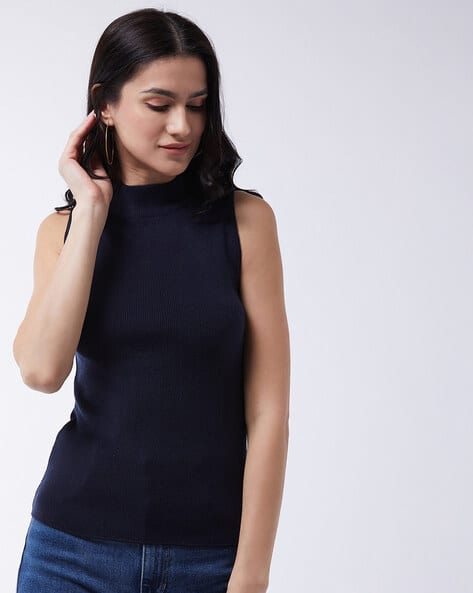 Ribbed High-Neck Pullover