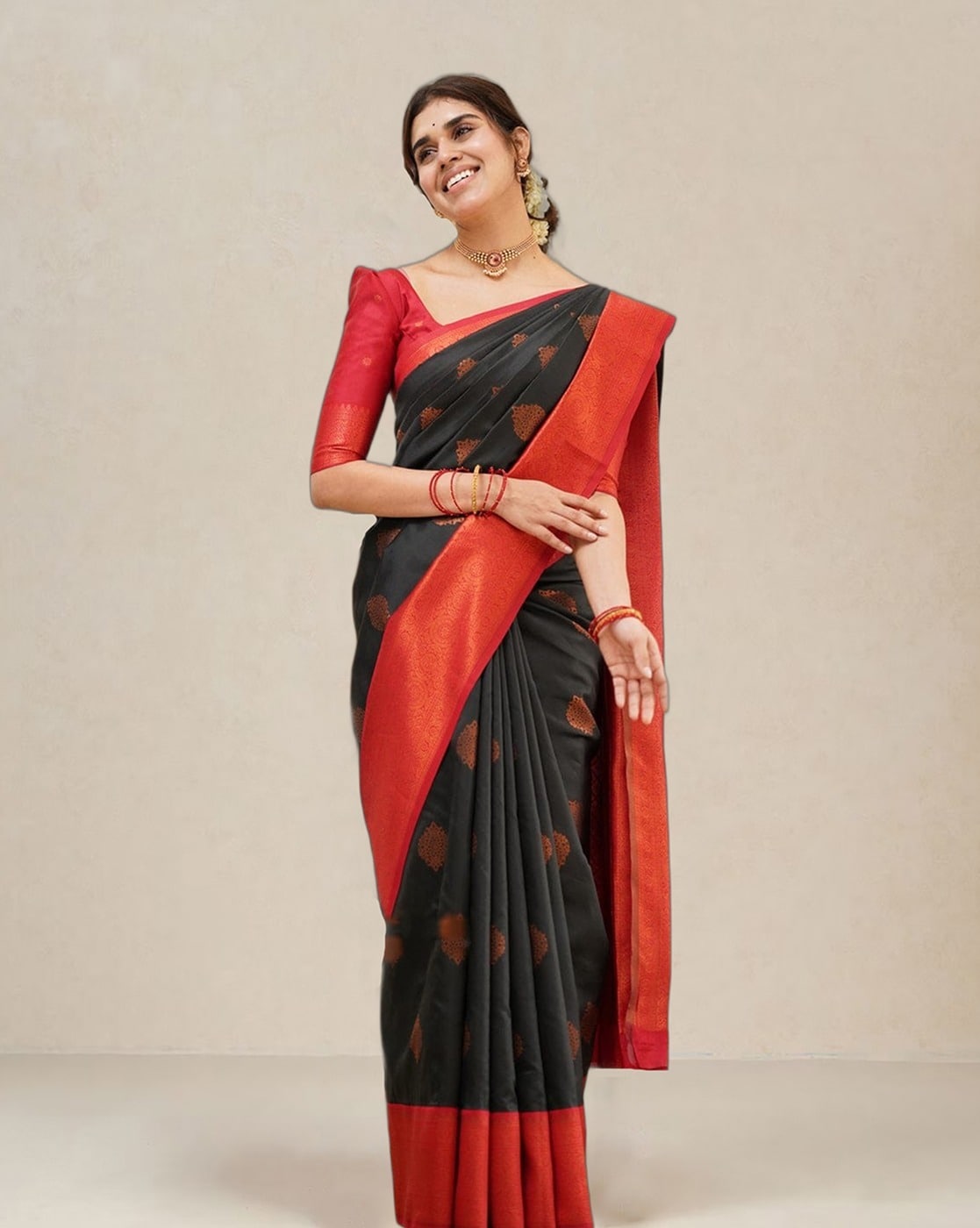 Black Saree with Red Blouse - Make Heads Turn at You – Sttylme