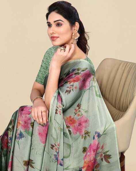 Digital Floral Printed Chiffon Saree – Zari Jaipur