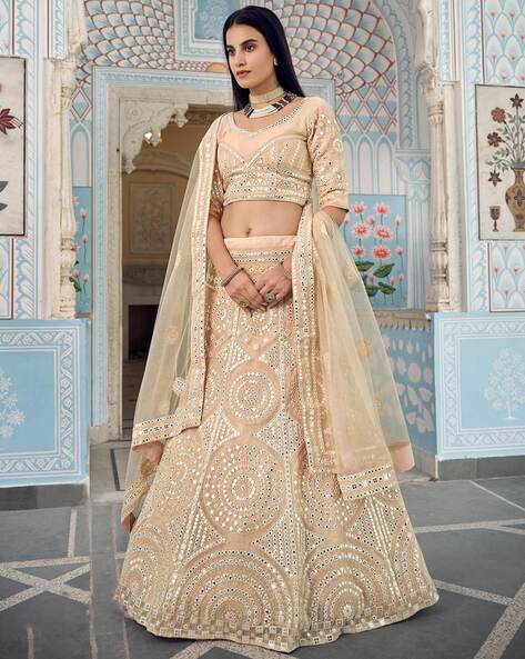 Buy Cream Pearl Embroidered Wedding Lehenga Choli In USA, UK, Canada,  Australia, Newzeland online