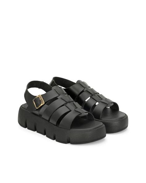 Freefall Leather Platform Sandals (Black)