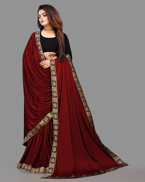 Pretty Little Lies Maroon Saree withOrange border - I Love Sarees | Indian  beauty saree, Maroon saree, Fashion girl images