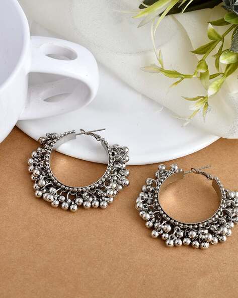 Oxidised Silver Ghungroo Choker Necklace with Ghungroo Hoop Earrings - Bevy  Pearls