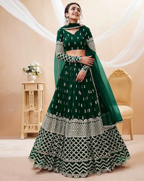 Tiptop Green and Rani Velvet Trendy Lehenga Choli