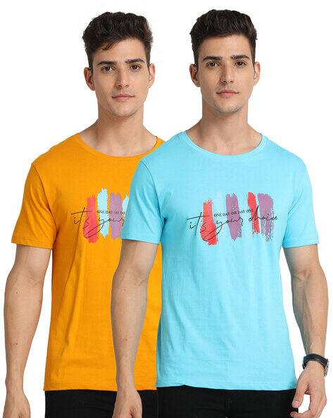 CAVALLA Regular Fit Pack of 2 Typographic Print Crew-Neck T-Shirts