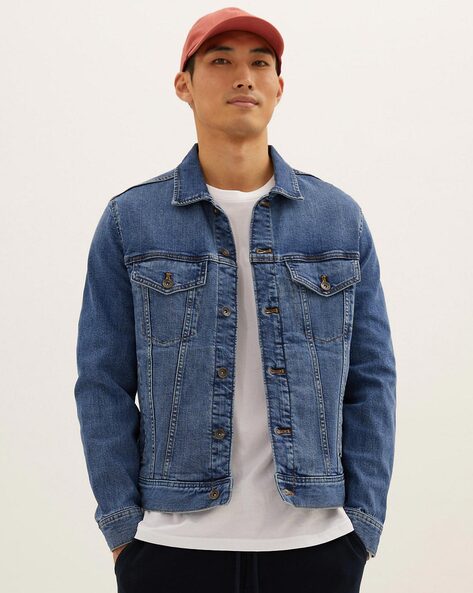 Wholesale Men Casual Lapel Hooded Long Sleeve Single Breasted Loose Solid  Color Denim Jacket