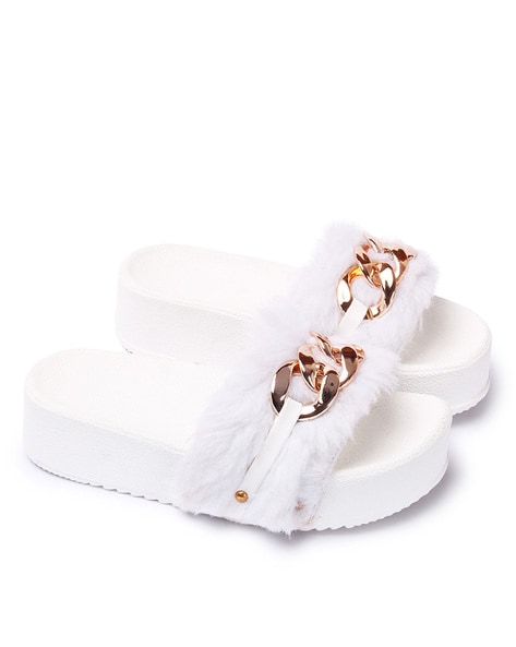 White fur slides discount womens