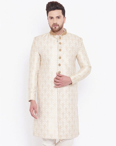 VASTRAMAY Floral Woven Long Sherwani Kurta