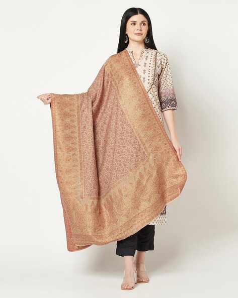 Women Floral Woven Woolen Shawl Price in India
