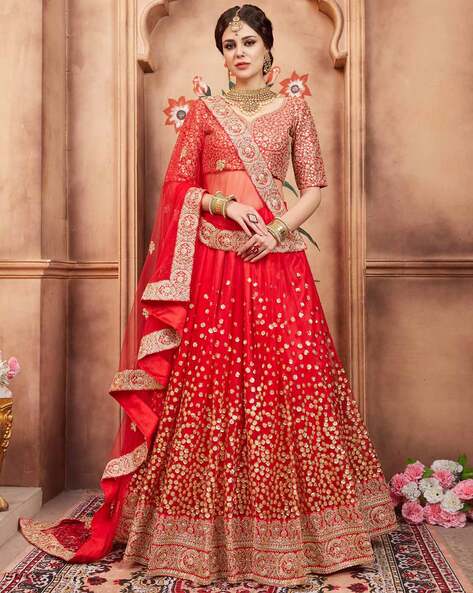 Classy Red Net Embroidered Bridal Lehenga ZP1105