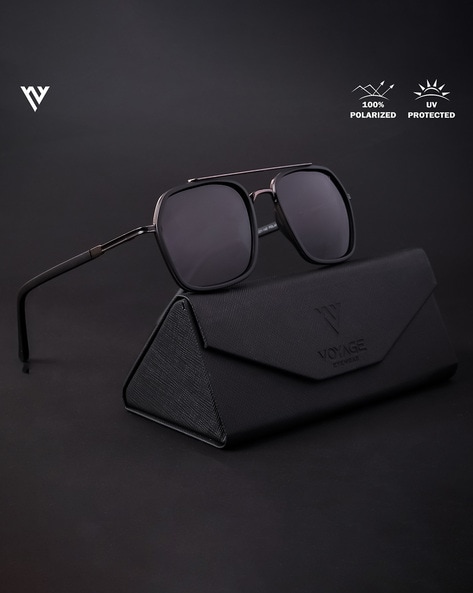Voyage Wayfarer Polarized Sunglasses for Men & Women (Black Lens | Blu