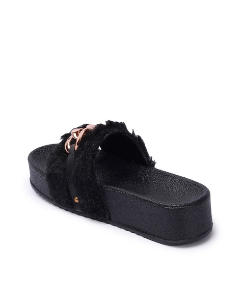 Open Toe Slides with Chain Accent