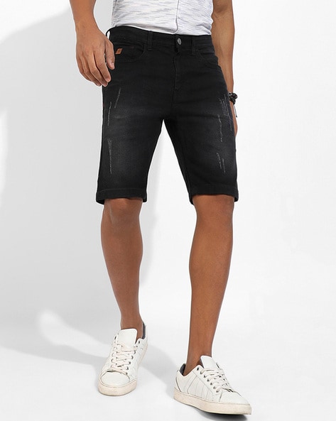 Mens black store distressed jean shorts