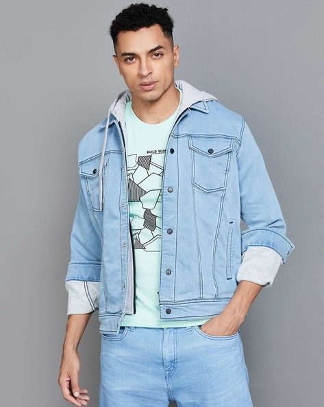 Denim Leather Jacket | Hooded Denim Leather Jacket